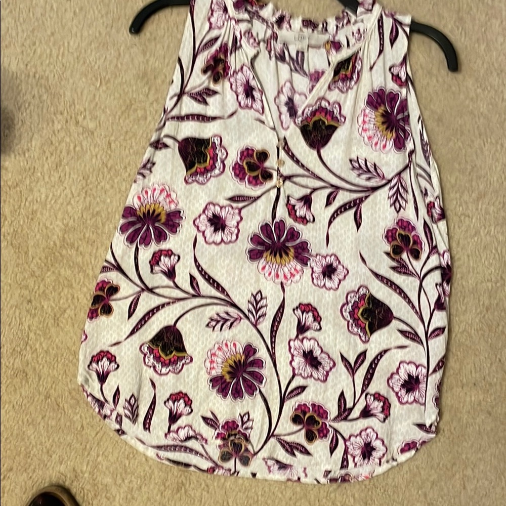 Floral Sleeveless Top - Purple and White
